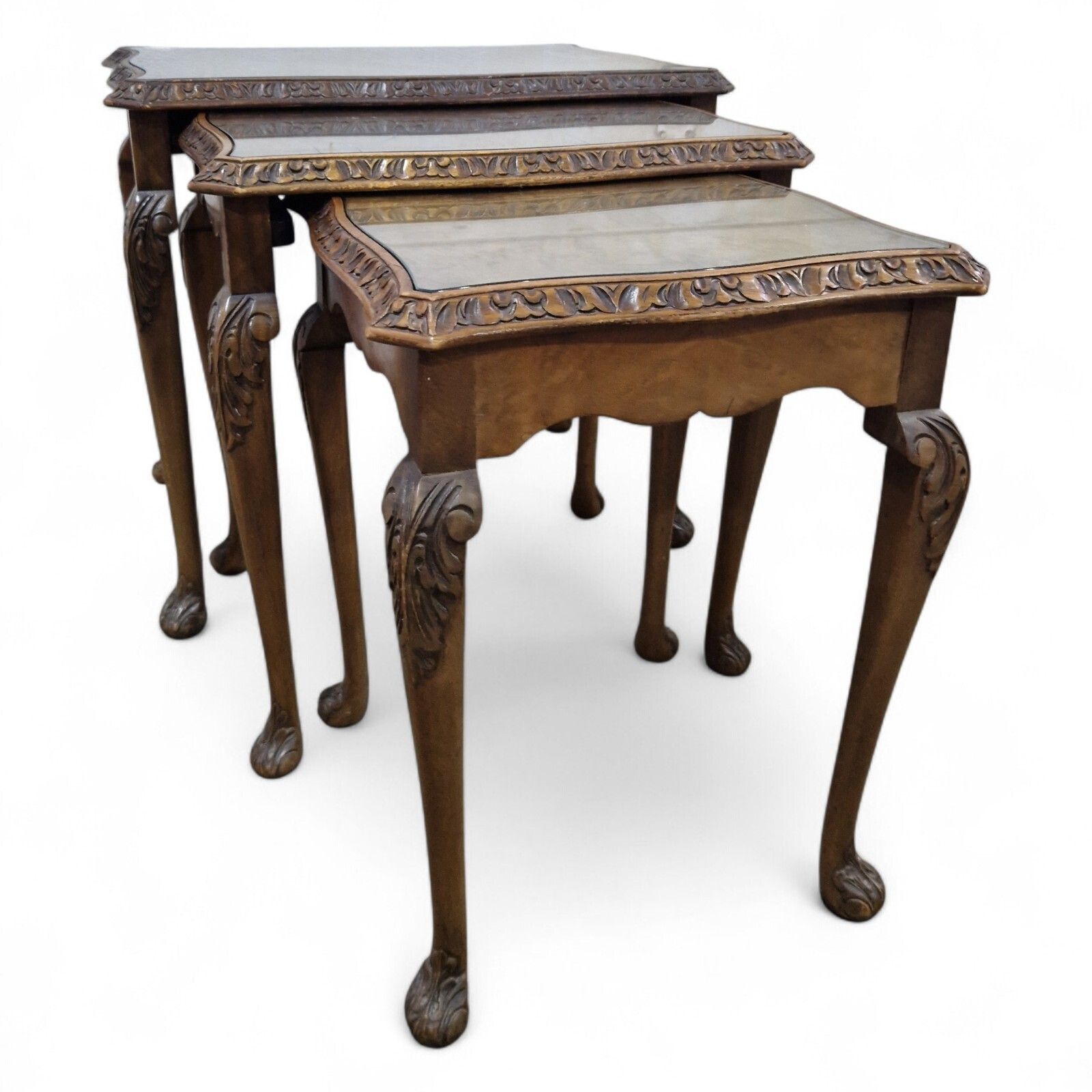 Nest Of 3 Carved Side Tables Cabriole Leg Nesting Tables Occasional Tables Set photo vinterior