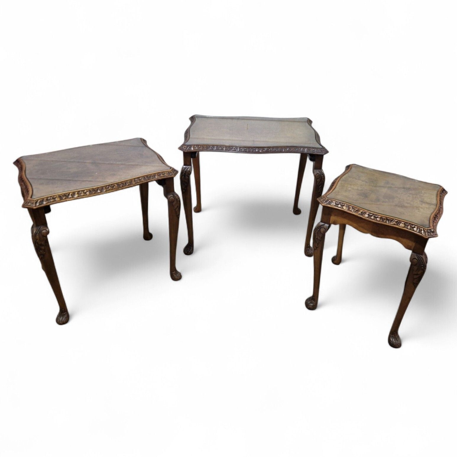 Nest Of 3 Carved Side Tables Cabriole Leg Nesting Tables Occasional Tables Set photo buy