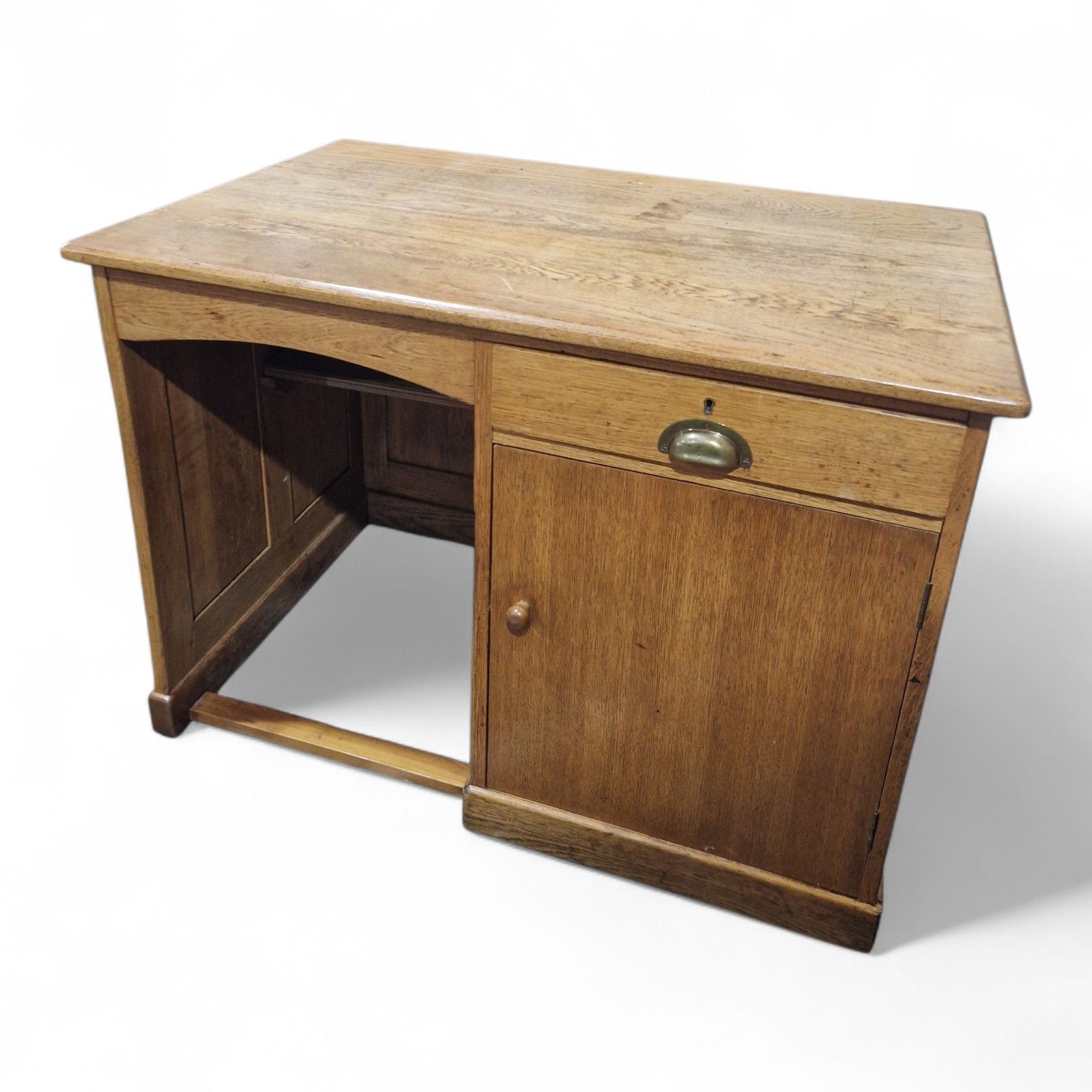 Antique Oak Single Pedestal Desk Industrial Writing Desk Panelled Office Desk photo Furniture
