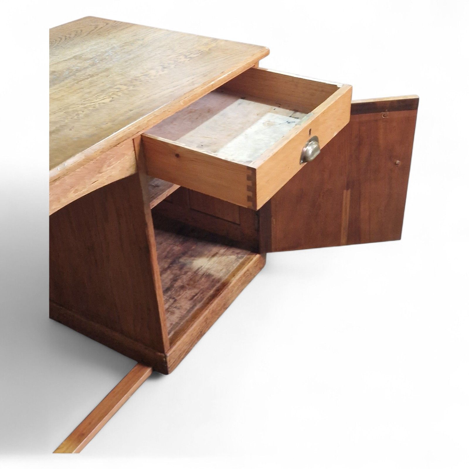 275.0 Antique Oak Single Pedestal Desk Industrial Writing Desk Panelled Office Desk photo