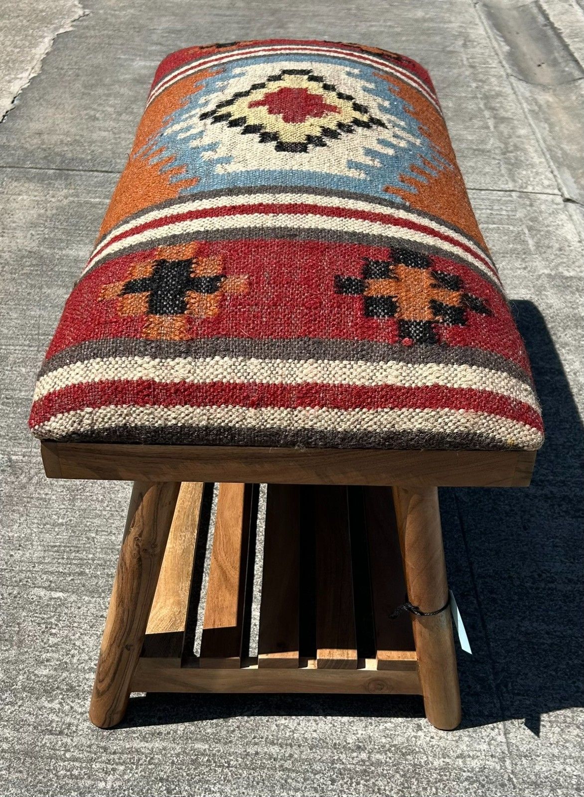 photo for sale Beautiful Contemporary Kilim Kelem Flat Weave Upholstered Bench Seat With Rack