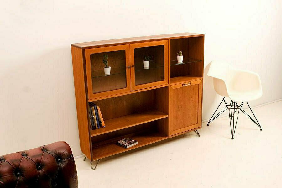 Vintage G Plan Mid Century Retro Teak Glass Display Drinks Cabinet Shelves photo furniture