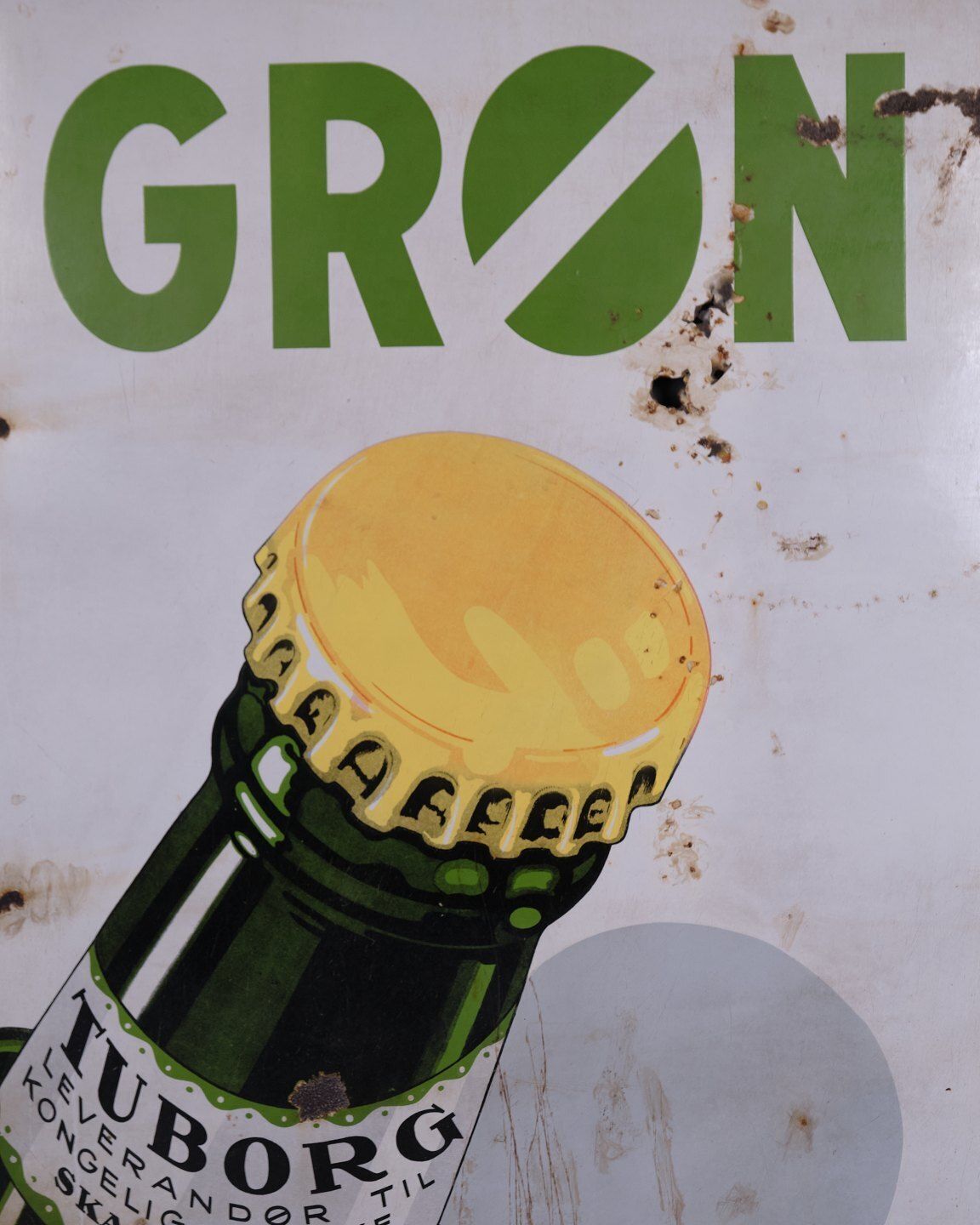 Large Tuborg Enamel Sign From Copenhagen Featuring The Green Tuborg Bottle photo buy