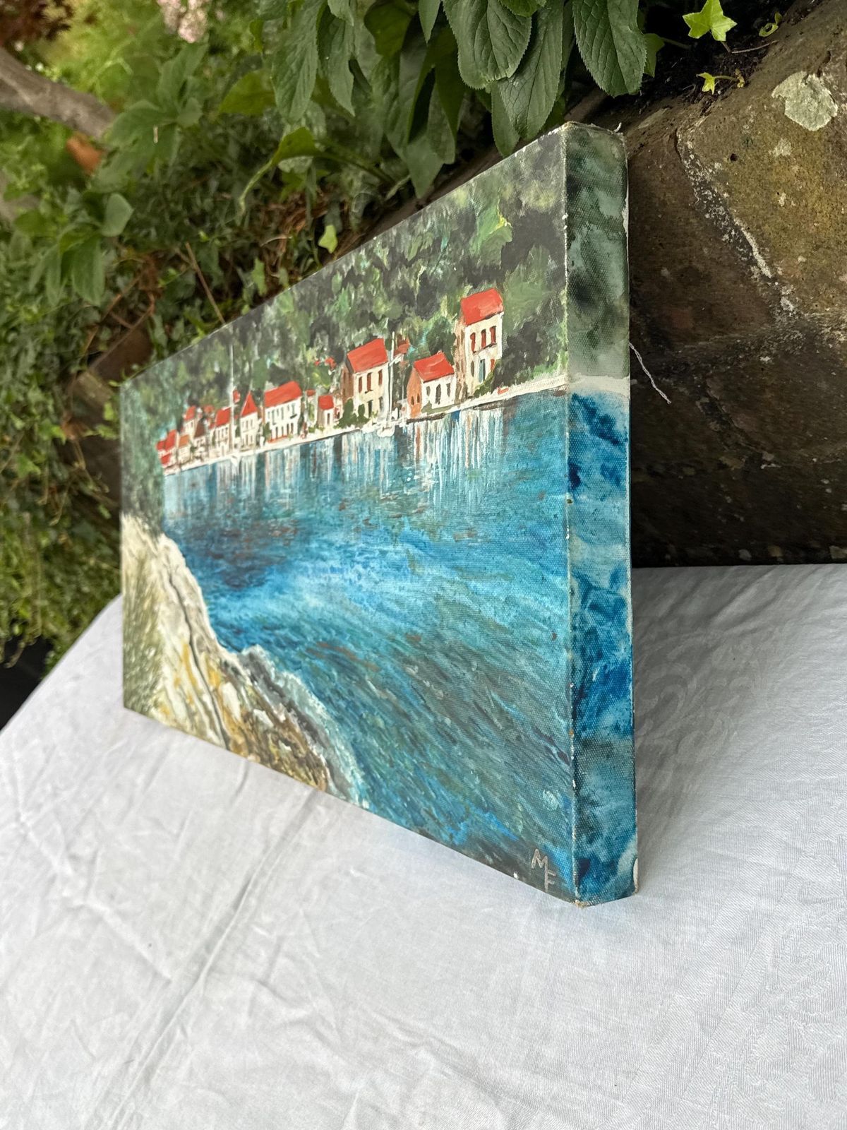 photo for sale Original Vintage Coastal Oil Painting On Canvas By Sussex Artist Mark Fisher