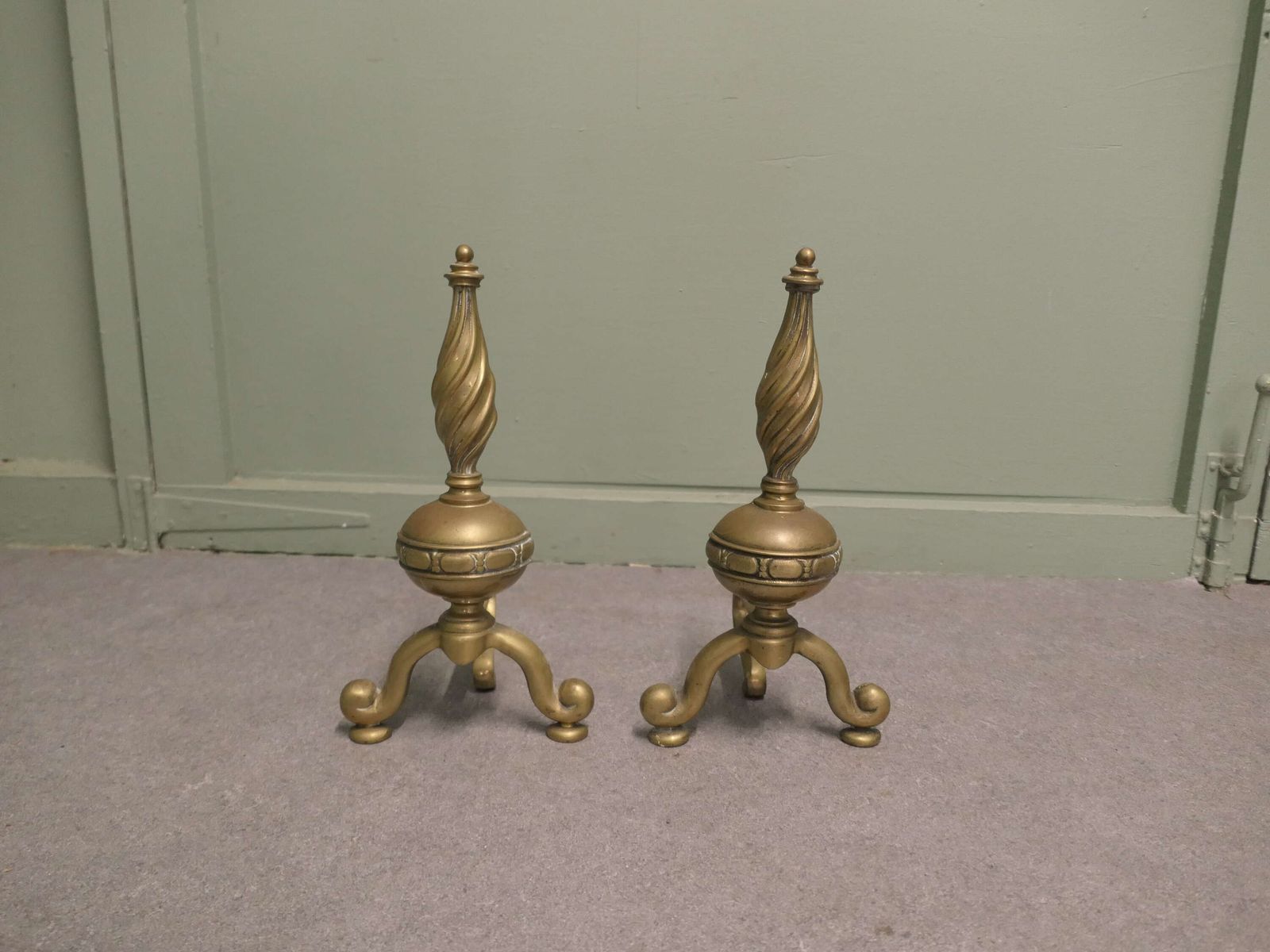 Pair Of French Brass Andirons, Fire Dogs Or Chenets This Is A Beautifully Shaped Pair