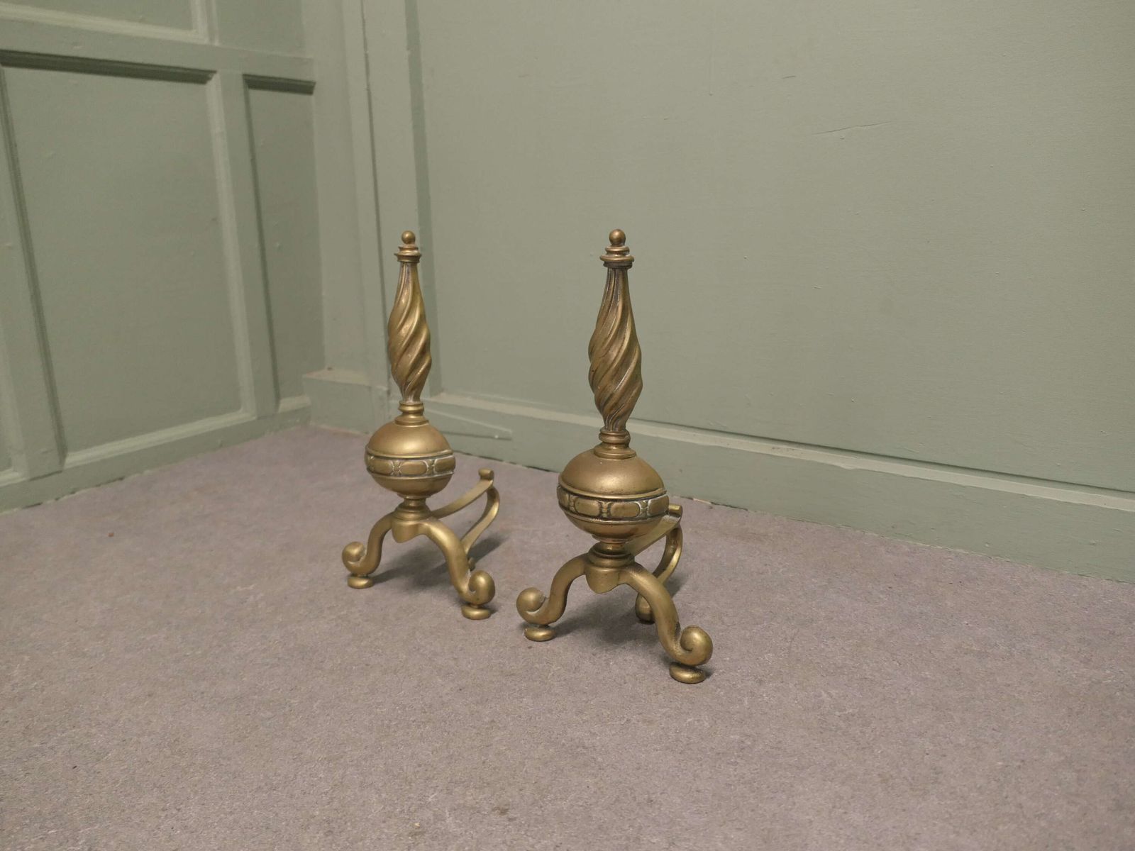 Pair Of French Brass Andirons, Fire Dogs Or Chenets This Is A Beautifully Shaped Pair photo furniture