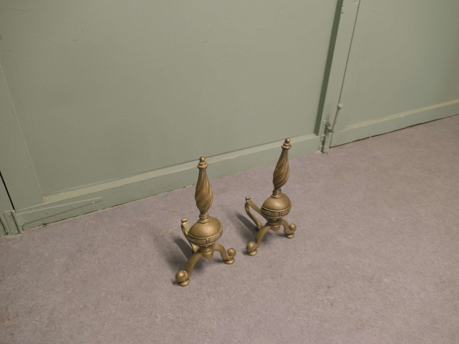 Pair Of French Brass Andirons, Fire Dogs Or Chenets This Is A Beautifully Shaped Pair photo Home Fixtures