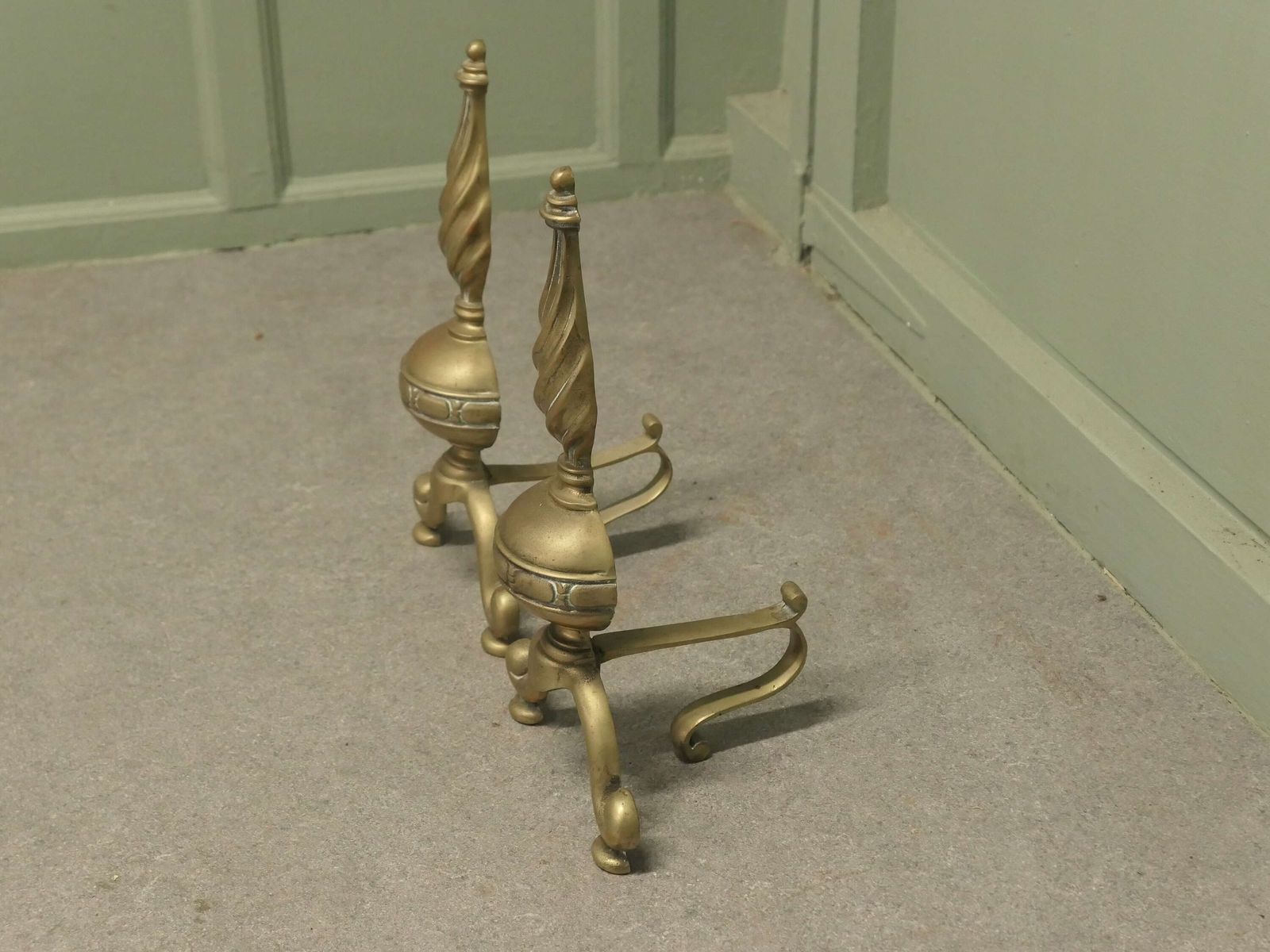 Pair Of French Brass Andirons, Fire Dogs Or Chenets This Is A Beautifully Shaped Pair photo vinterior