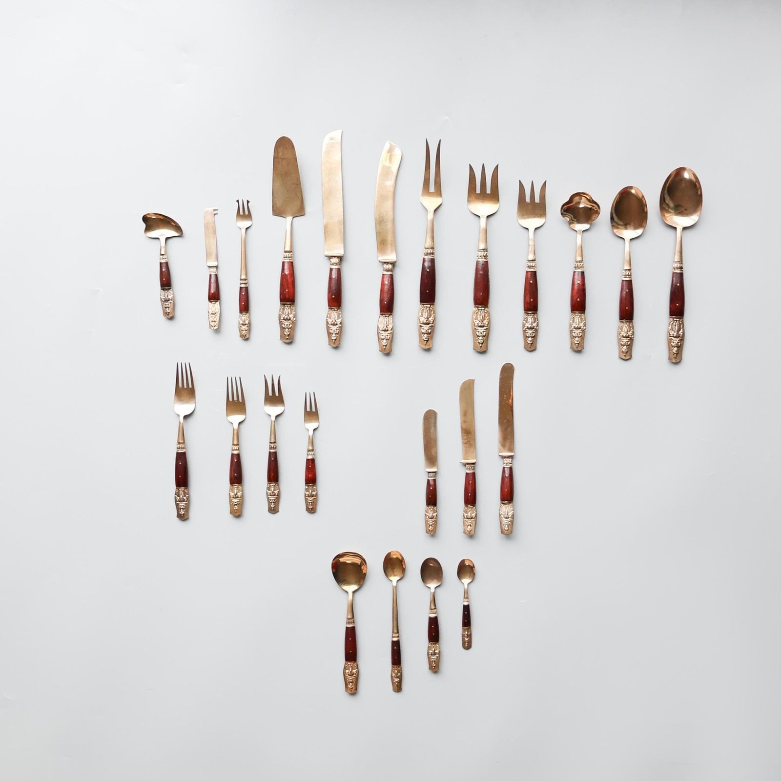 Stunning Vintage Bronze Flatware Set With Buddhist Inspired Engravings – 144 Pieces photo vintage