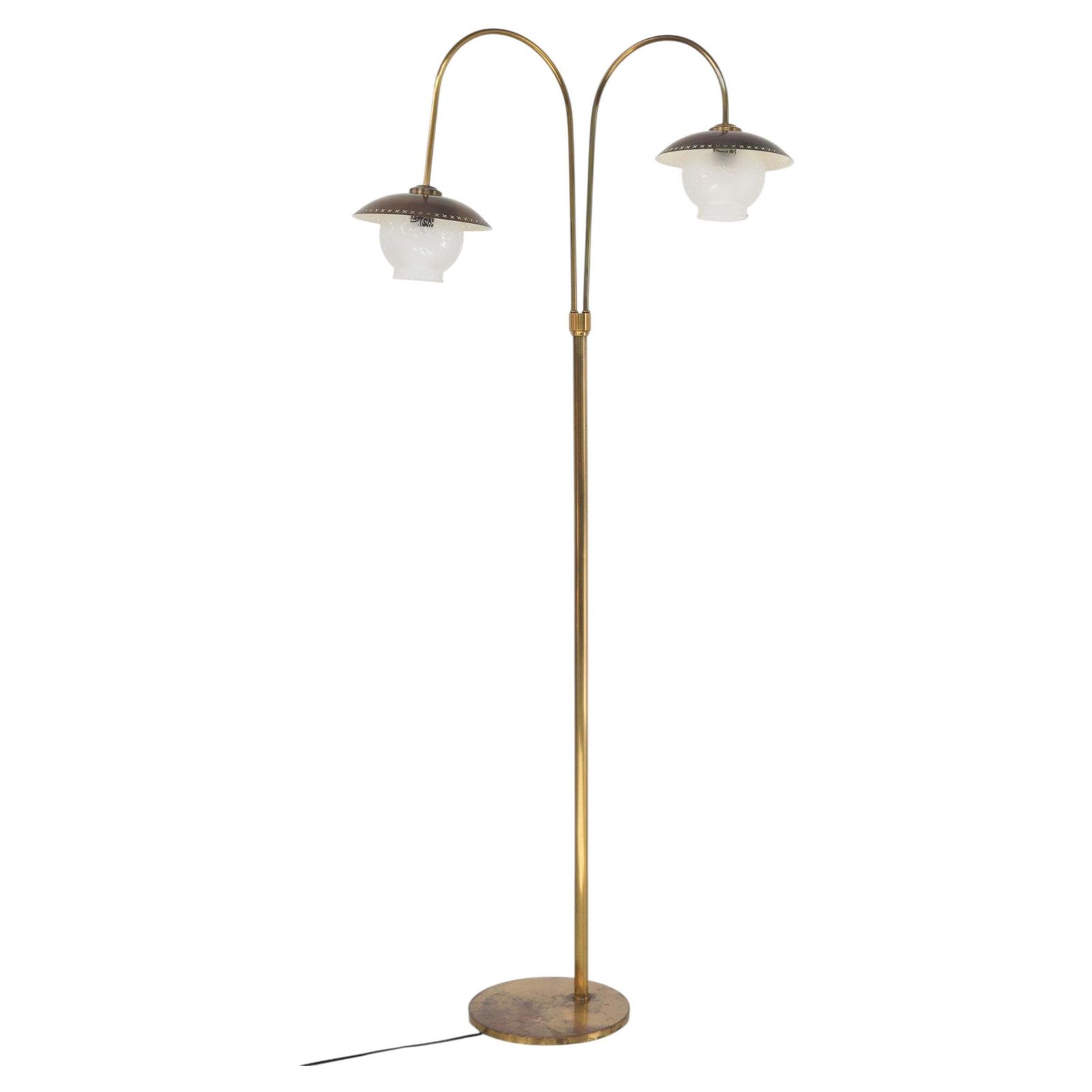 Scandinavian Art Deco Floor Lamp In Brass And Glass, 1920s.