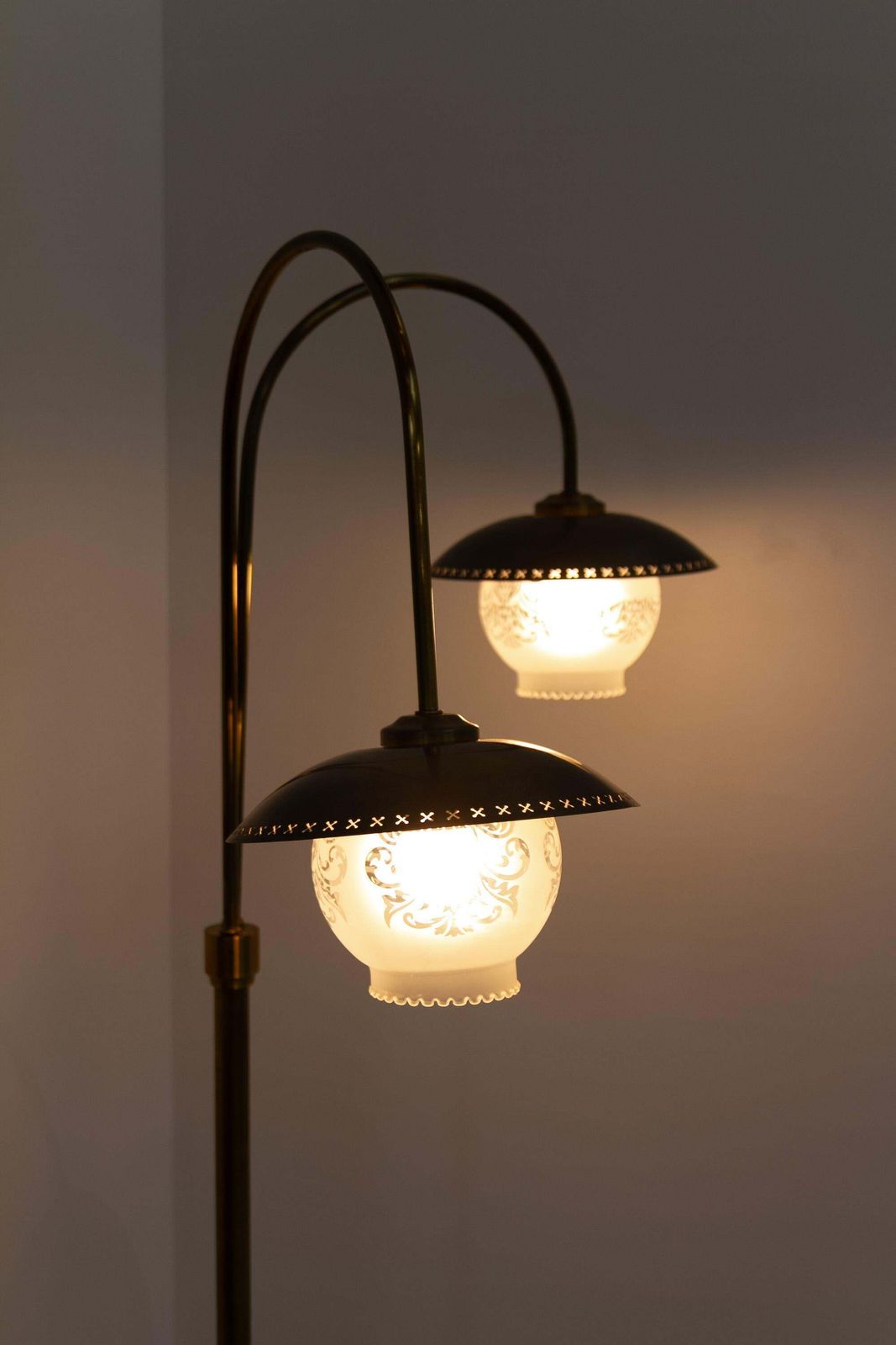 Scandinavian Art Deco Floor Lamp In Brass And Glass, 1920s. photo 2113.0