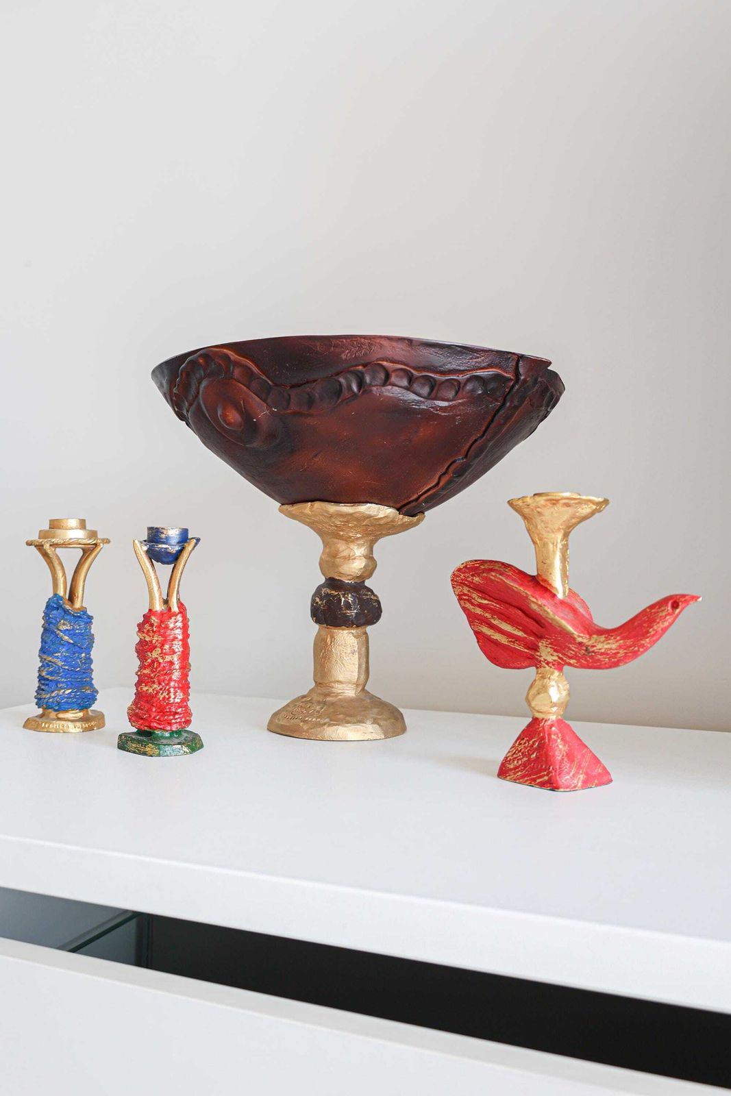Pierre Casenove Bronzen Kandelaars + Fruitschaal, Jaren 1990. photo vinterior