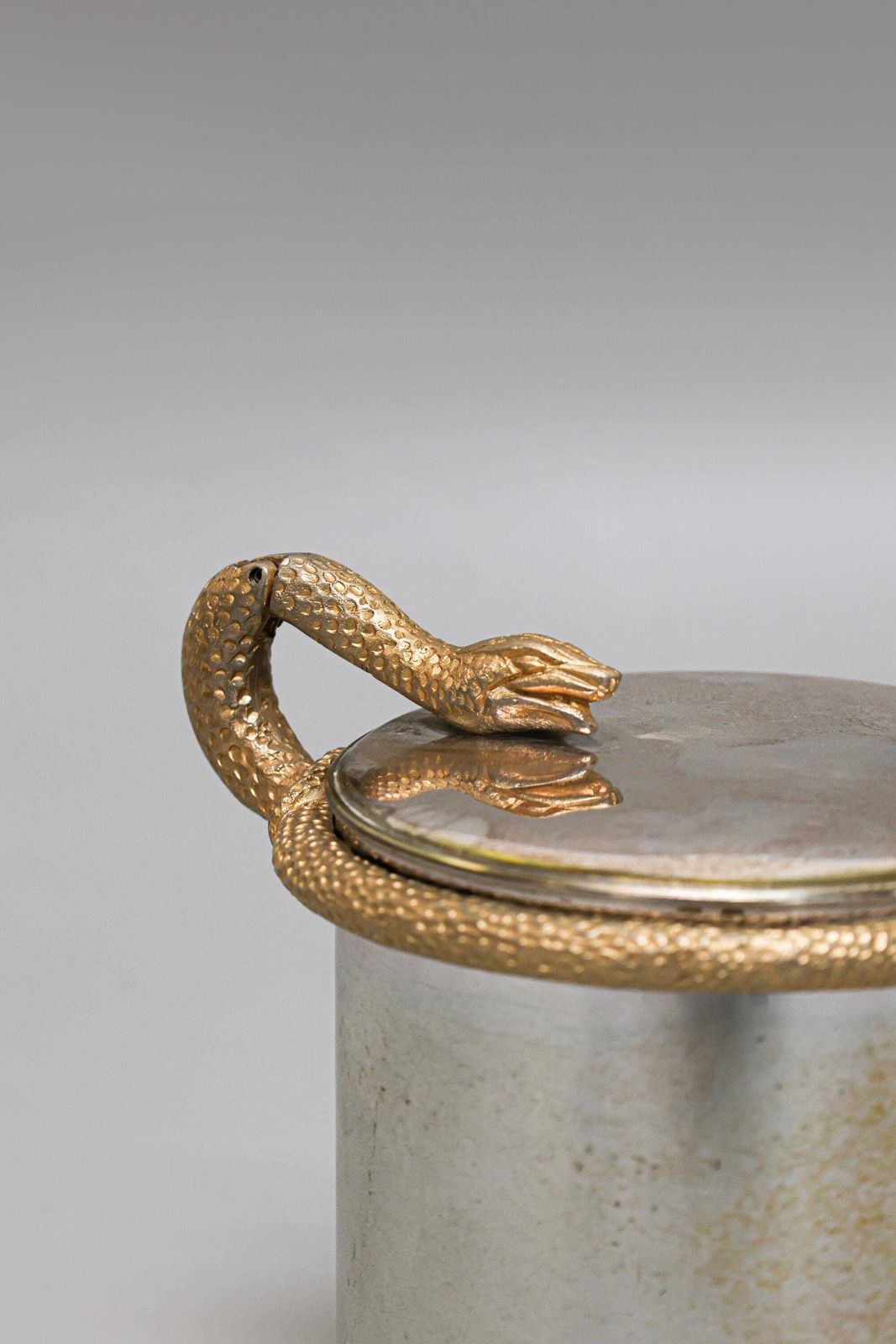 Vintage French Silver Plated Ice Bucket With Brass Snake Handle, 1970s photo Home Decor