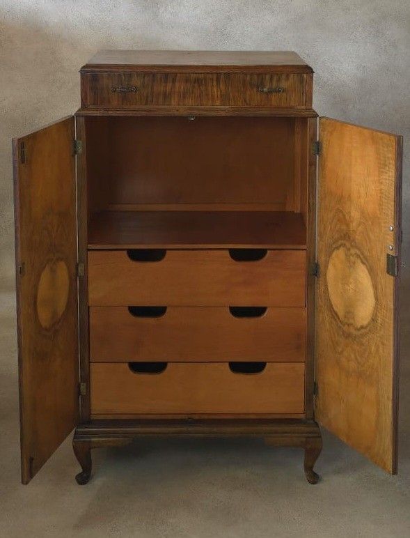 Vintage Art Deco Burr Walnut Compactum Tallboy 1930s Linen Cabinet photo Furniture