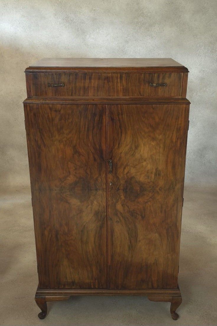 Vintage Art Deco Burr Walnut Compactum Tallboy 1930s Linen Cabinet photo buy