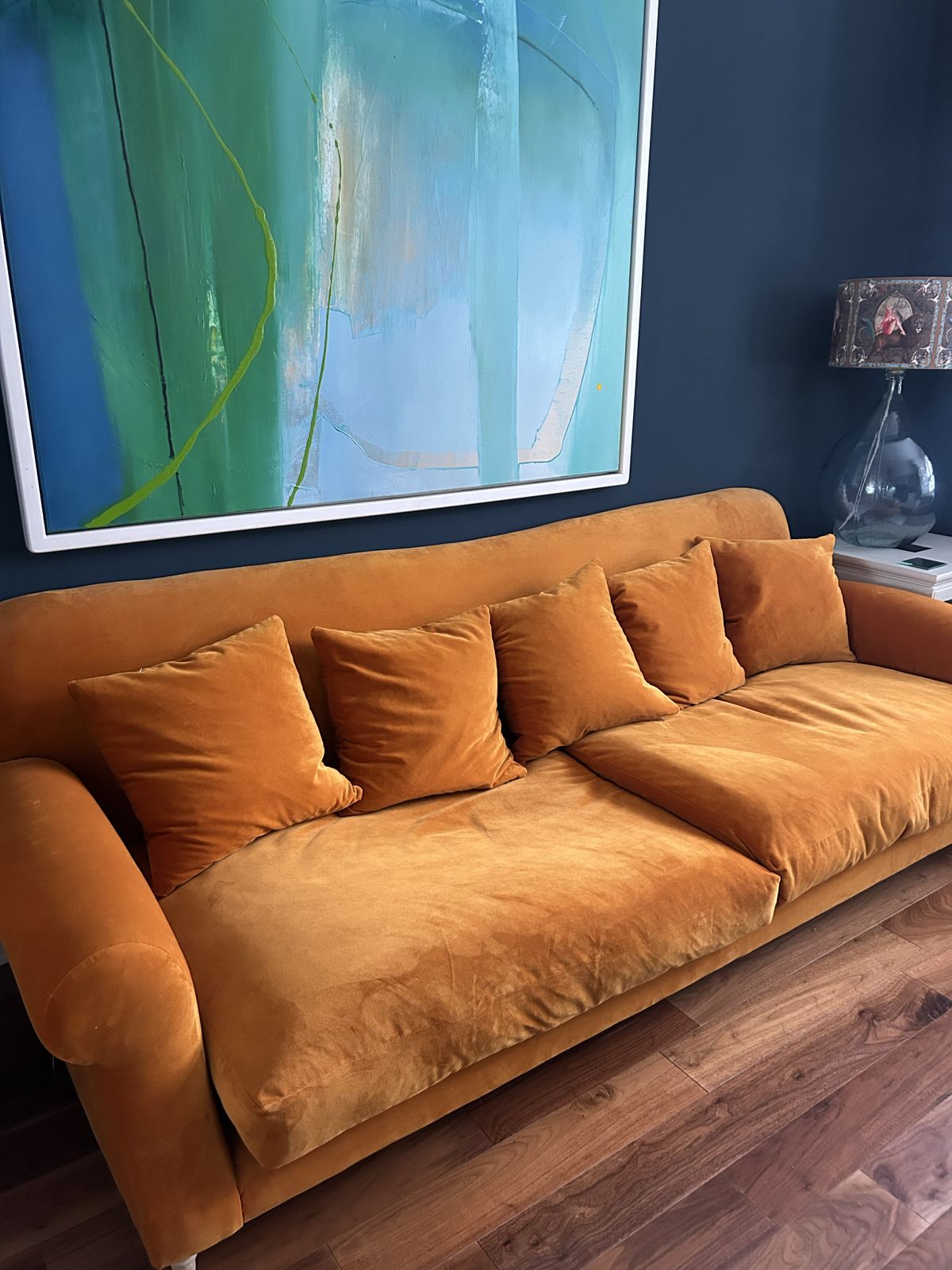 Loaf Crumpet Sofa, Extra Large   Orange Velvet photo vinterior