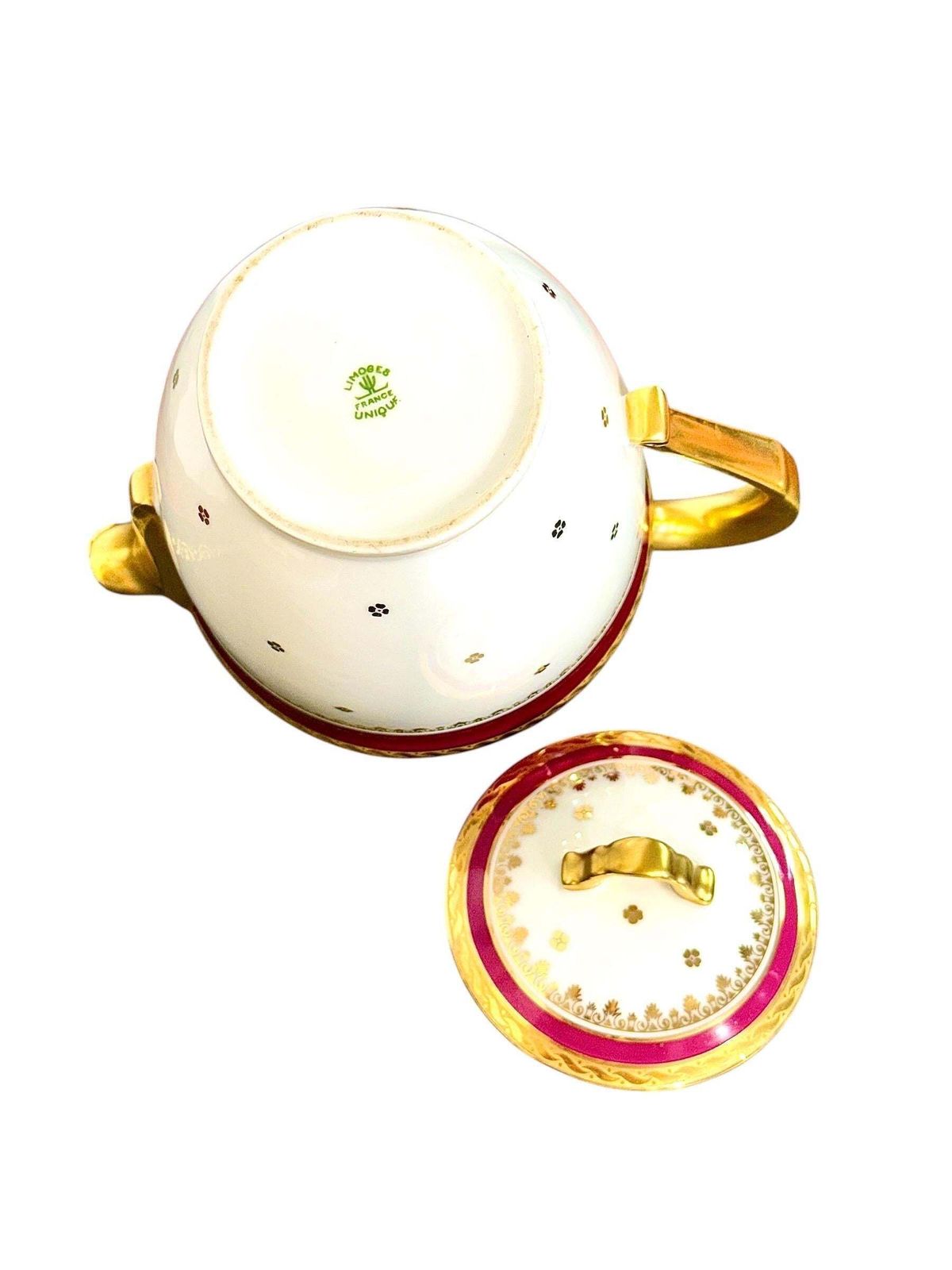 1644.0 Limoges Unique Porcelain Tea Service, Burgundy & Gilt, 20th Century photo