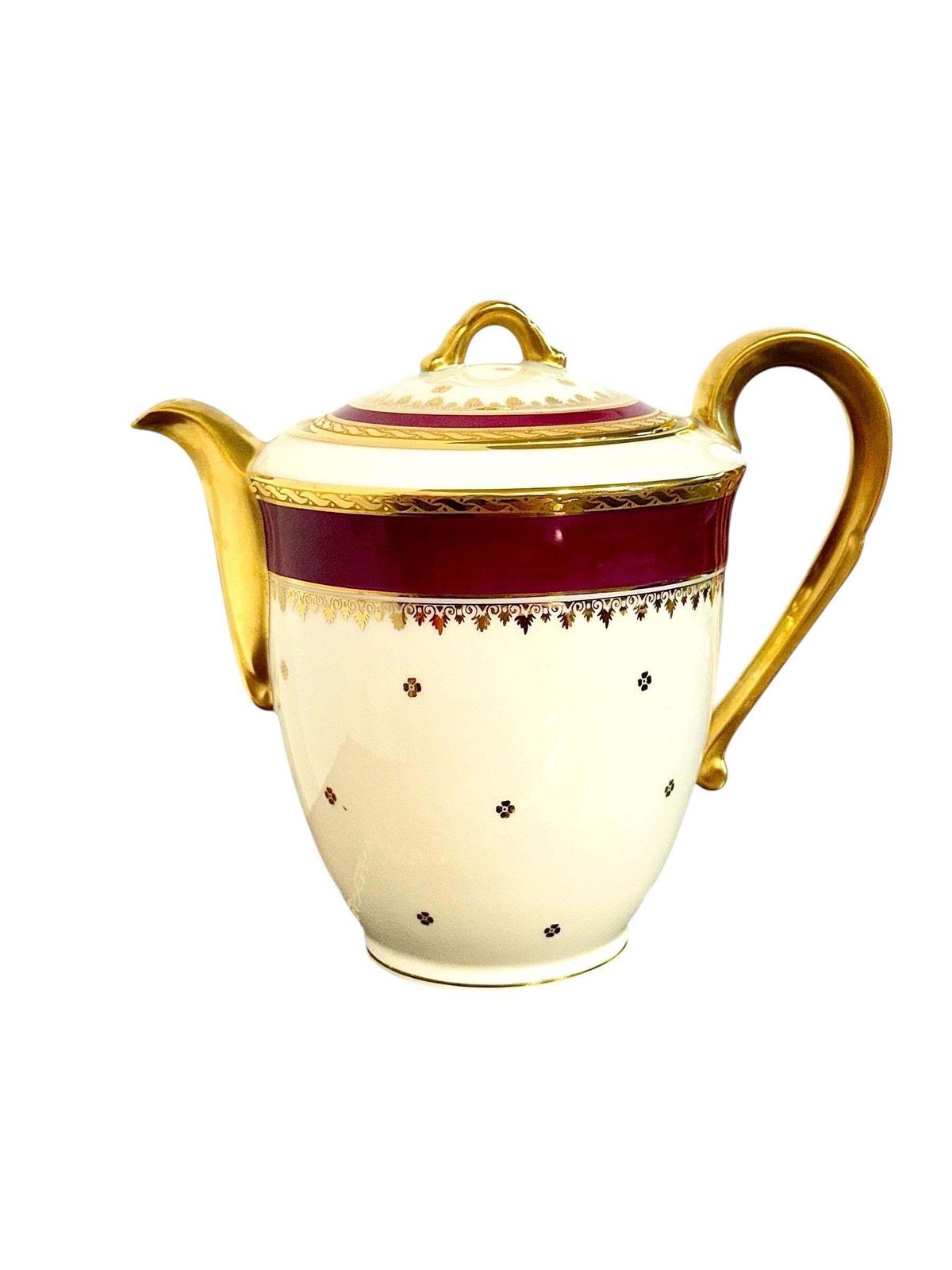photo vintage Limoges Unique Porcelain Tea Service, Burgundy & Gilt, 20th Century