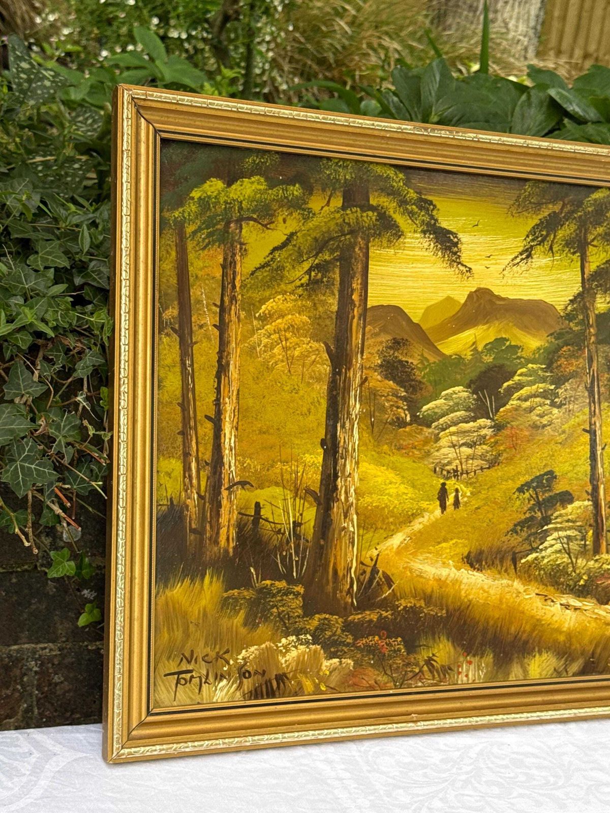 Vintage Original Oil Painting On Board By Nick Tomlinson, Woodland Landscape – Framed 1980s Wall Art photo for sale