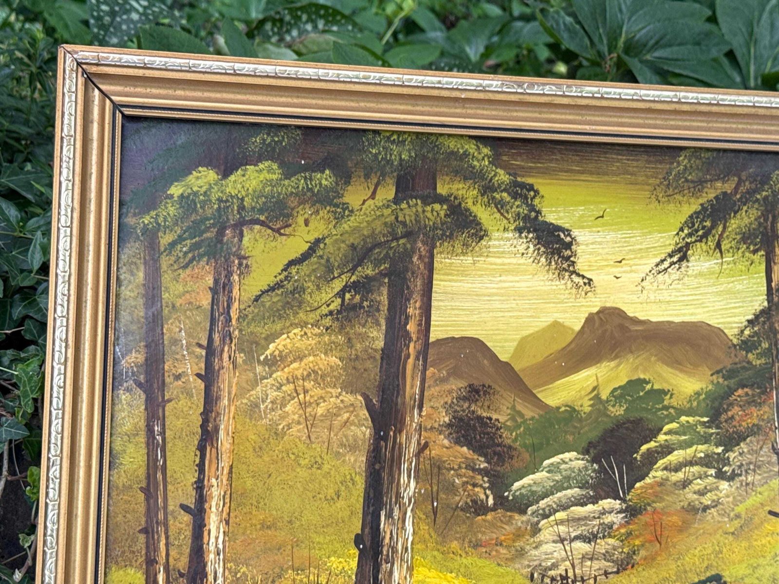 photo for sale Vintage Original Oil Painting On Board By Nick Tomlinson, Woodland Landscape – Framed 1980s Wall Art