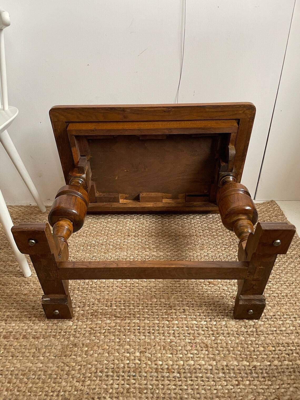 photo for sale Vintage Tall Oak Hallway Chapel Side Table With Chunky Turned Wood Legs Arts And Crafts Vibe