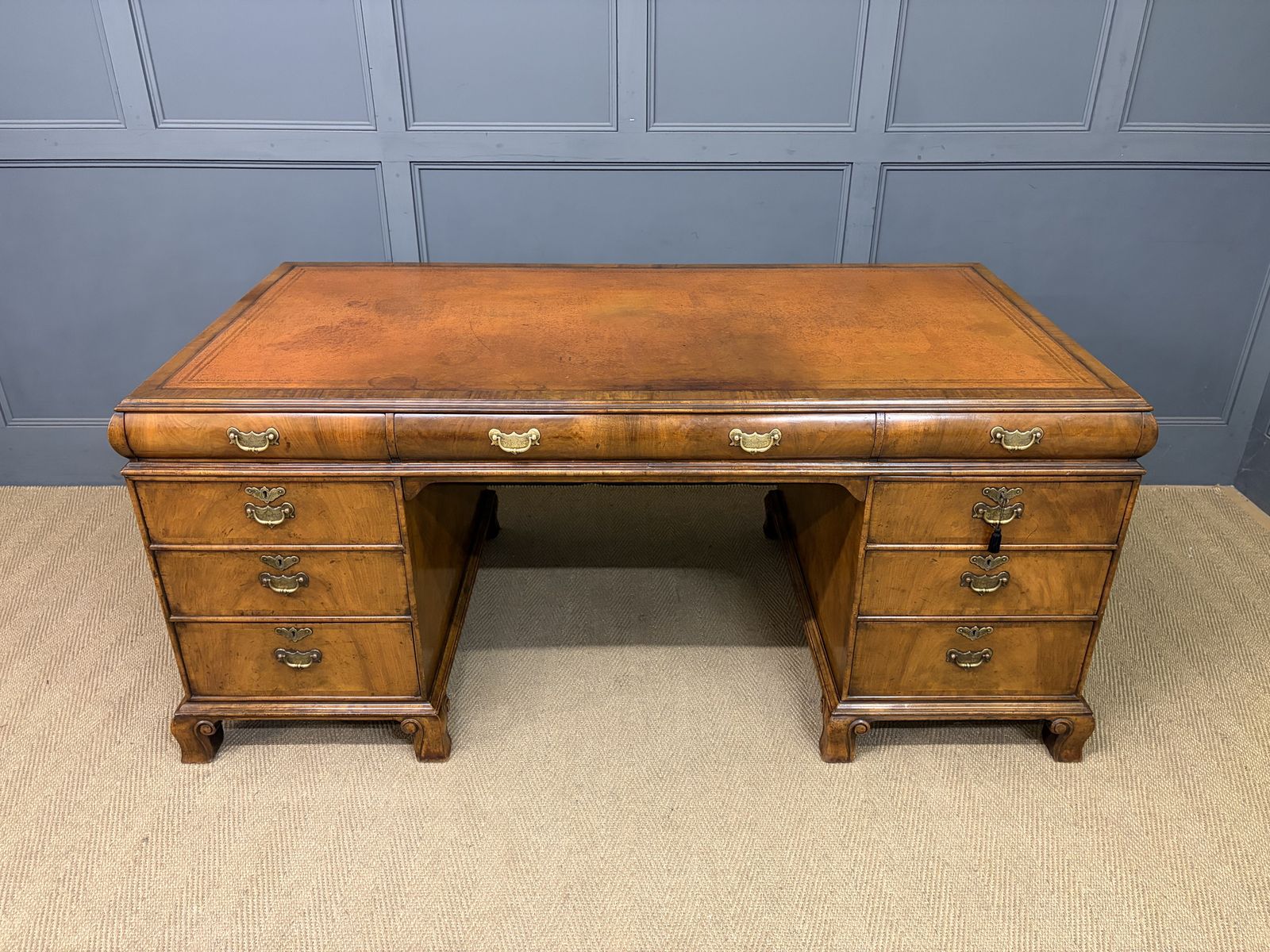Burr Walnut Partners Pedestal Desk By Maple & Co.