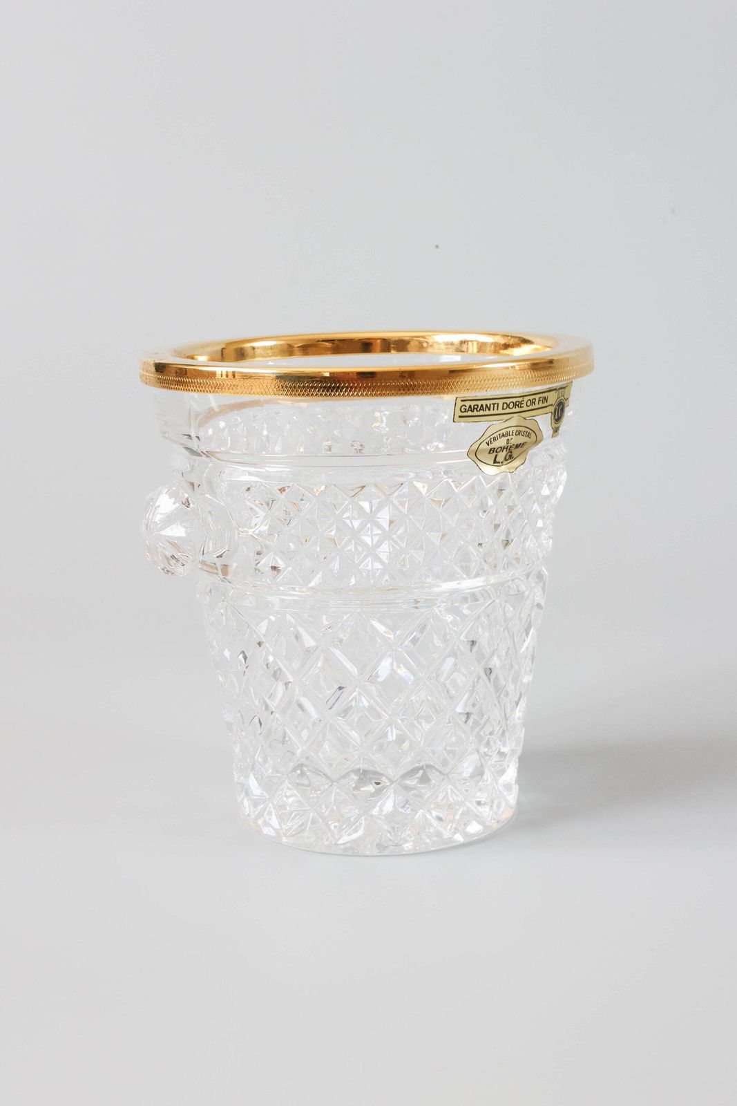 Seau à glace en cristal de Bohême doré, années 1960. photo for sale