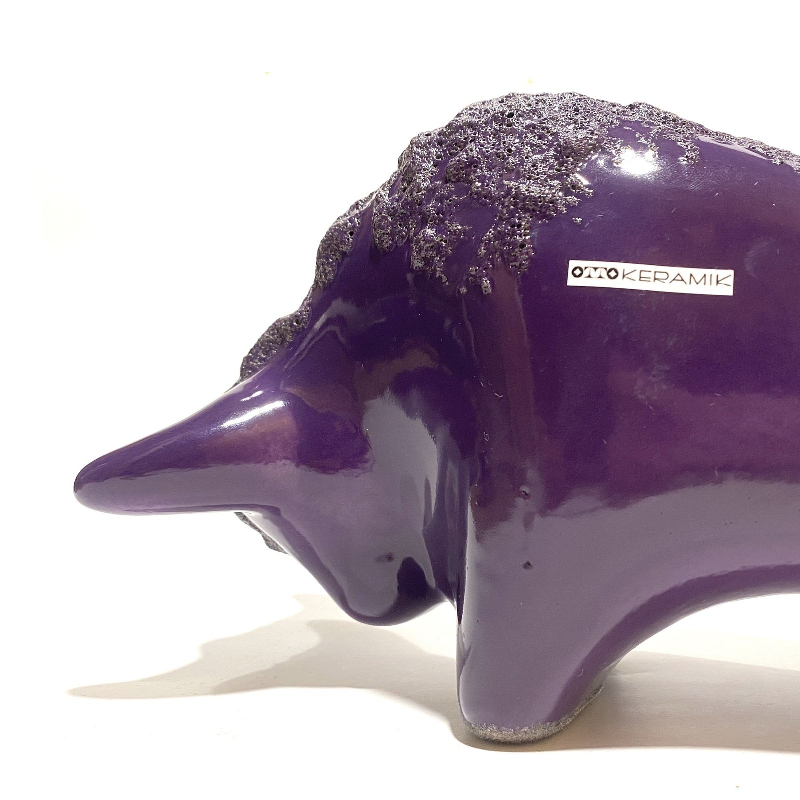 Otto Keramik Bull In Purple Fat Lava Glaze, West German Pottery Style Sculpture photo 109.99