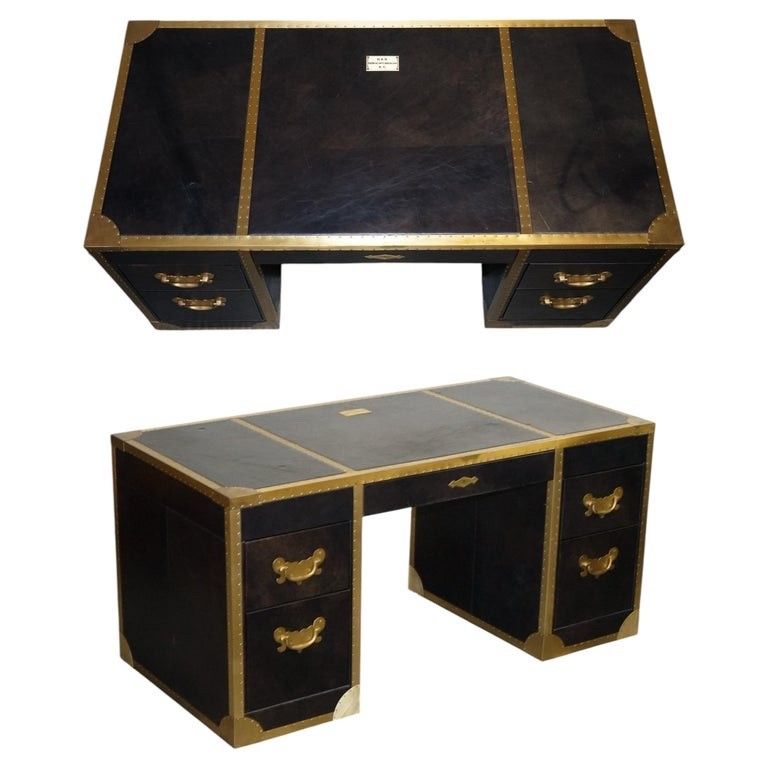 Timothy Oulton Cumberland Collection Aged Leather Desk Red Velvet Lining