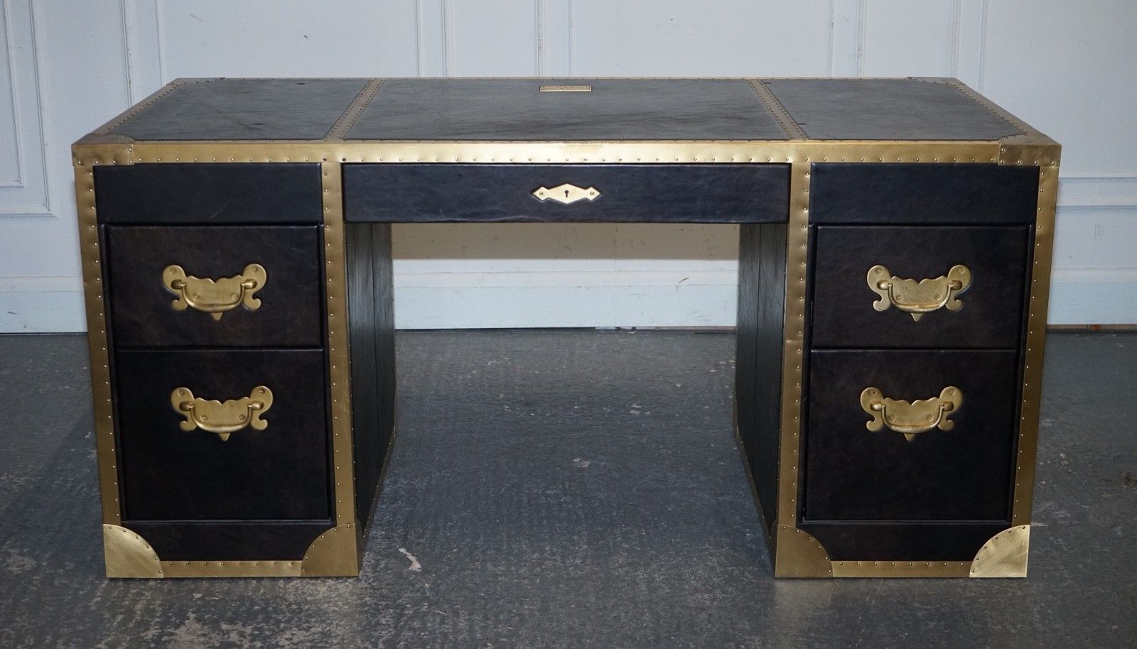 Timothy Oulton Cumberland Collection Aged Leather Desk Red Velvet Lining photo Furniture