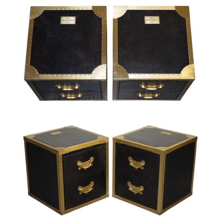 Timothy Oulton Cumberland Collection Pair Bedside Nightstands Red Velvet Lining