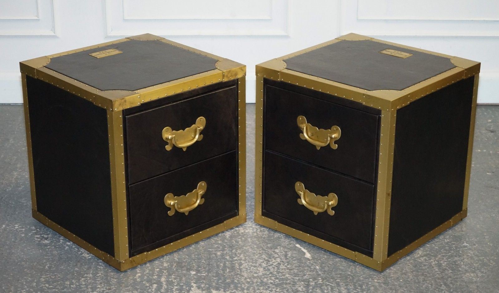 Timothy Oulton Cumberland Collection Pair Bedside Nightstands Red Velvet Lining photo furniture