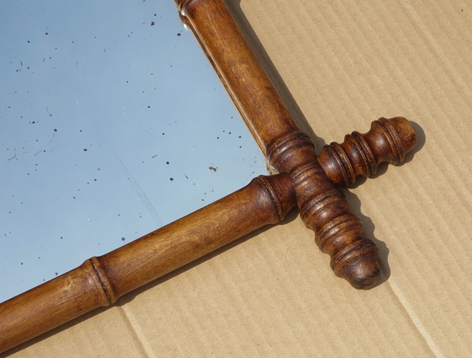 Antique English Decorative Faux Bamboo Wall Mirror With Light Foxing Glass photo buy