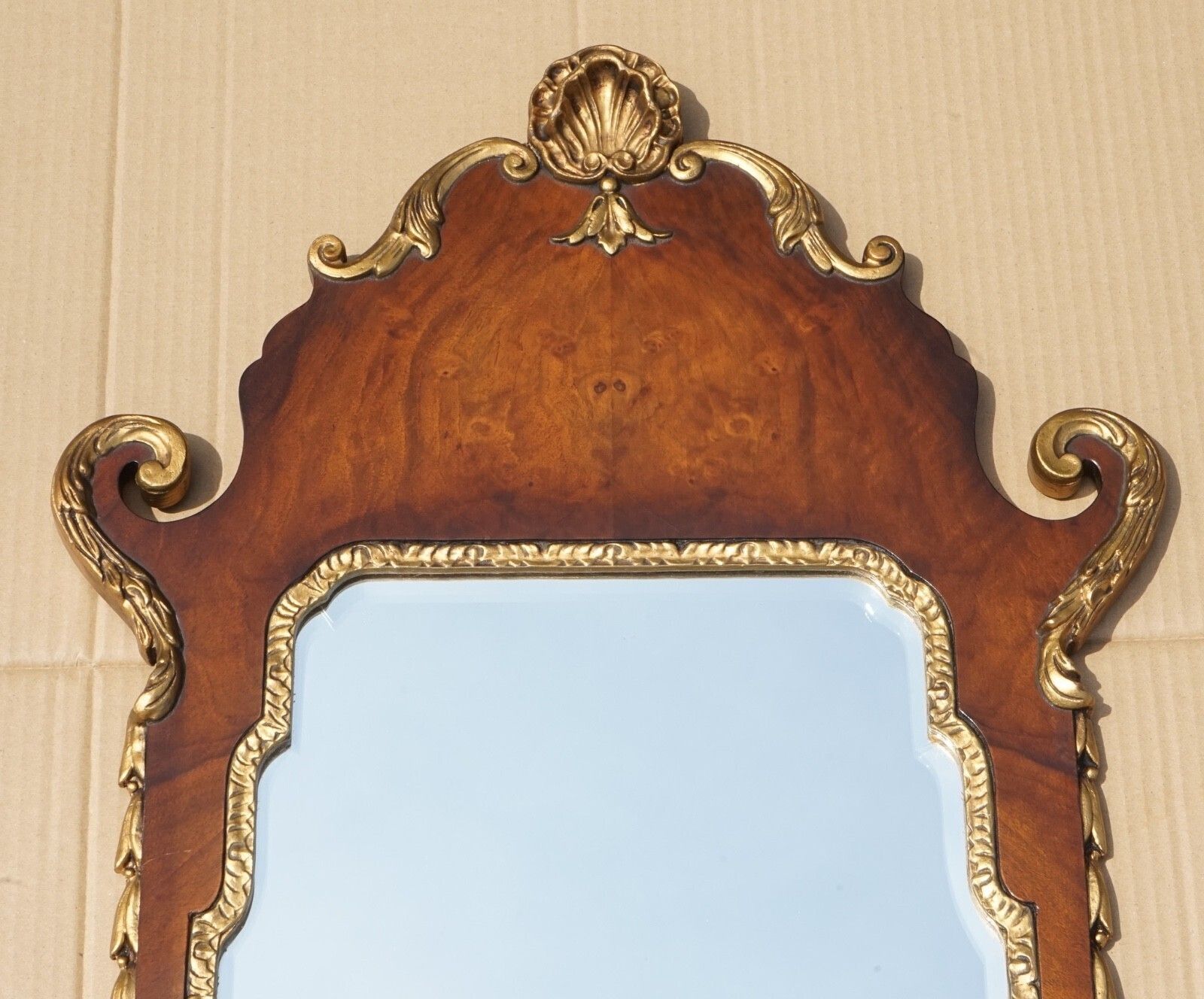 Antique Walnut Georgian Style Hand Carved And Parcel Gilded Wall Mirror photo furniture