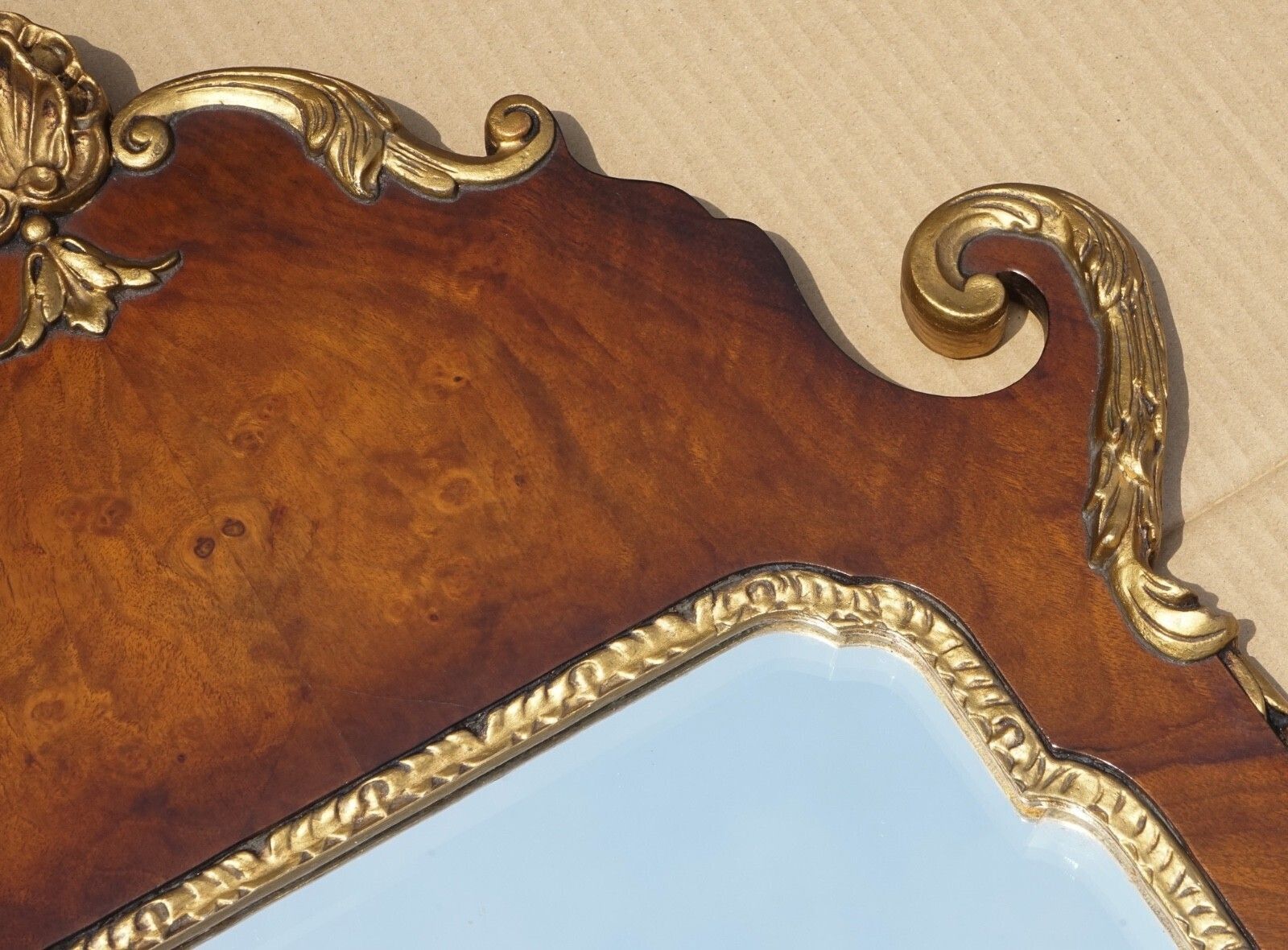 Antique Walnut Georgian Style Hand Carved And Parcel Gilded Wall Mirror photo Home Decor
