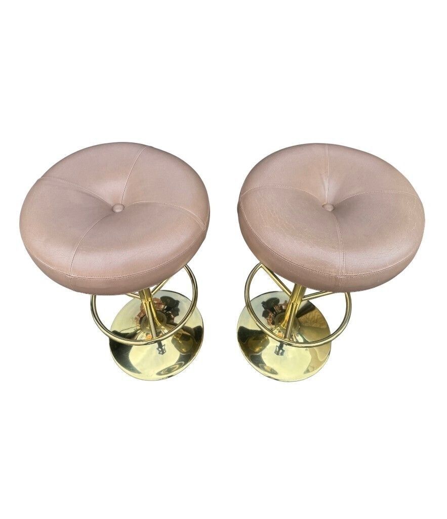 photo buy A Pair Of 1970s Gilt Metal And Leather Bar Stools