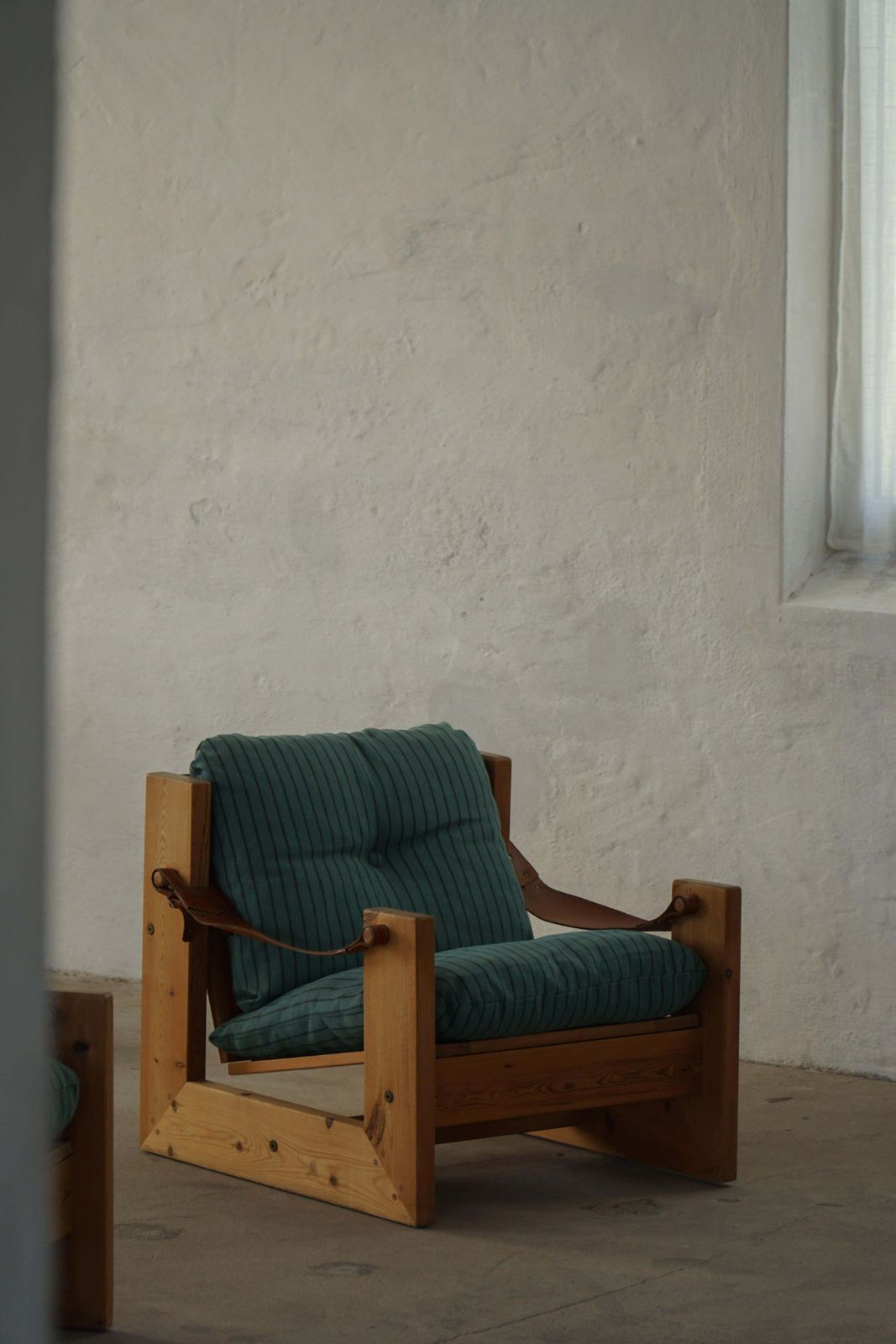 3670.0 Pair Of Swedish Modern Pine Lounge Chairs With Leather Armrests, 1970s photo