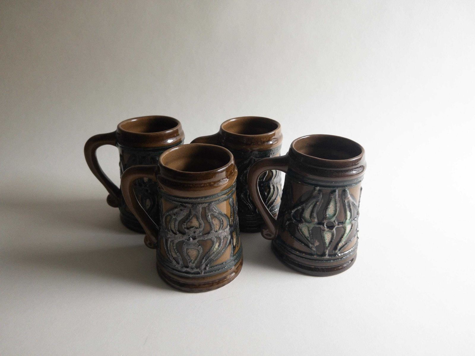 Vintage Strehla Keramik Coffee Mugs: East German Pottery Set Of 4 photo Home Decor