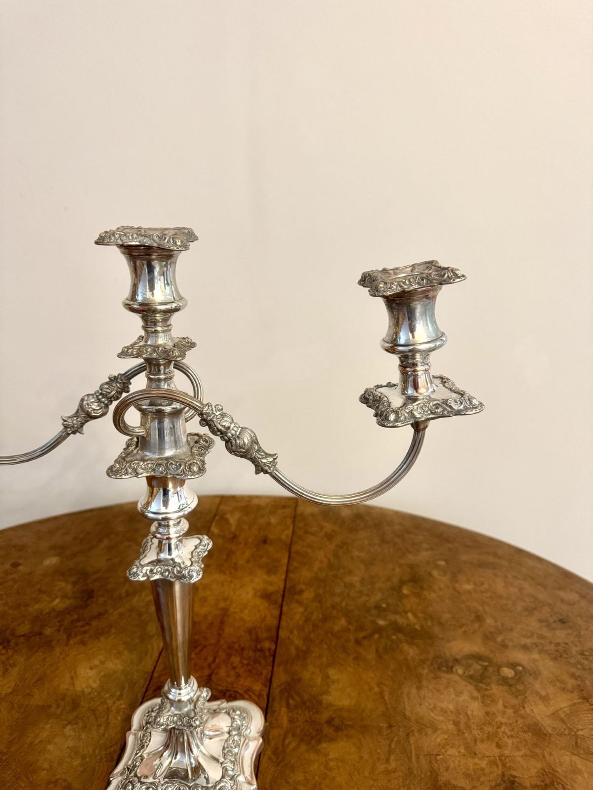 Outstanding Quality Pair Of Antique Ornate Silver Plated Candelabras photo for sale
