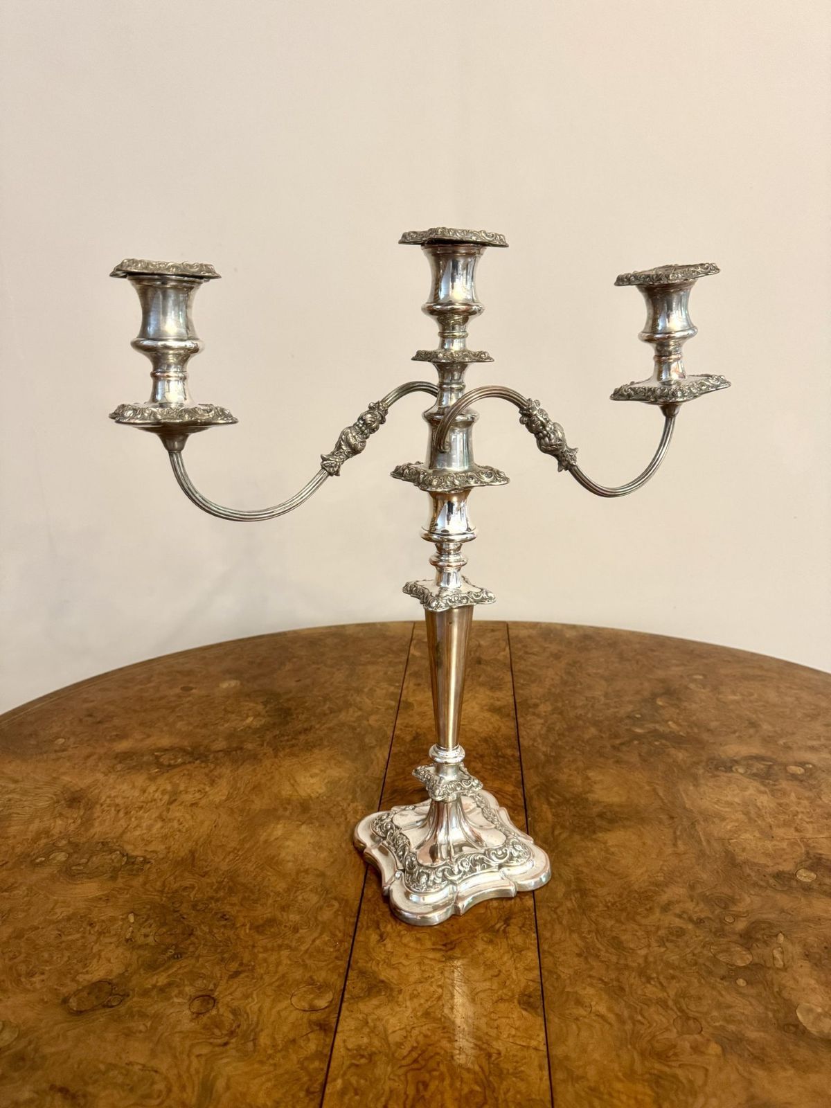 Outstanding Quality Pair Of Antique Ornate Silver Plated Candelabras photo vinterior