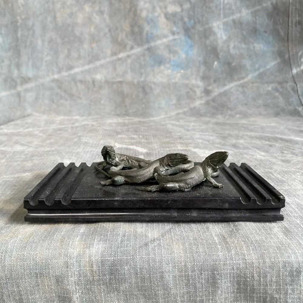Home Decor 19th C. Bronze Lizards Marble Paperweight photo