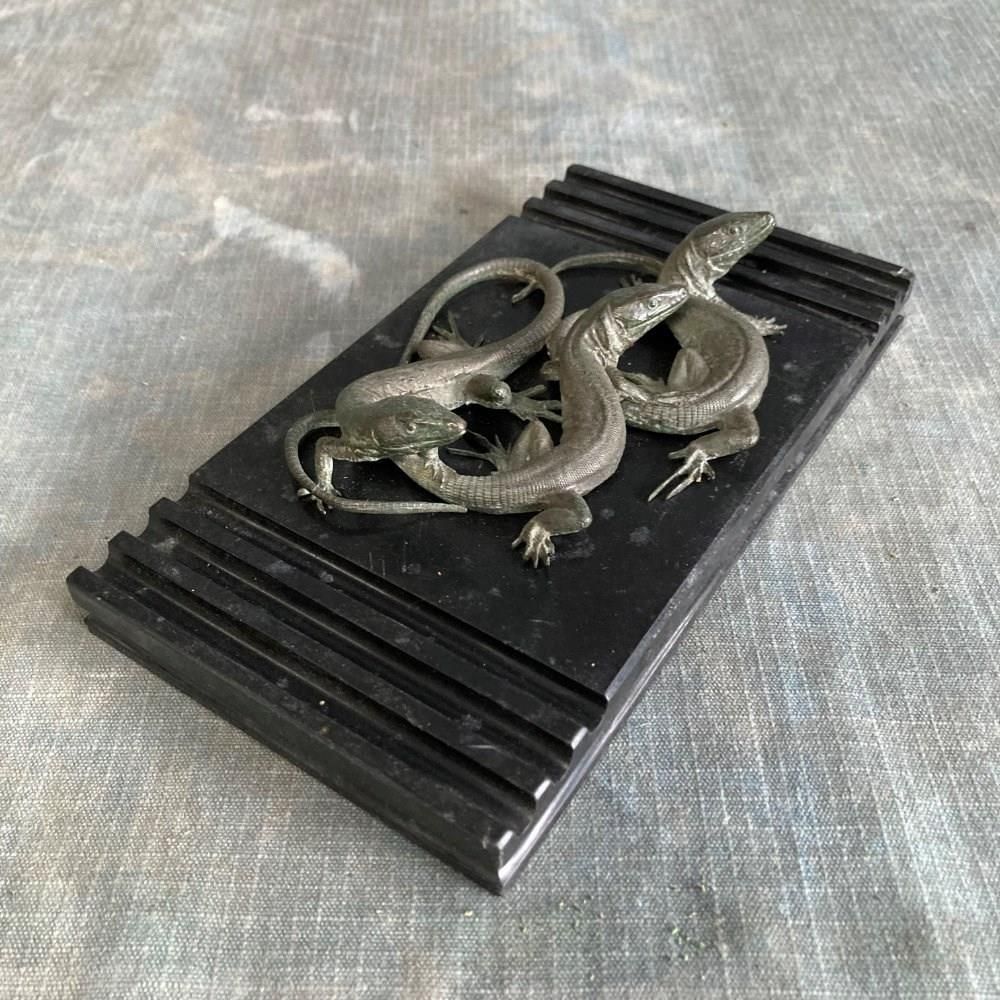 295.0 19th C. Bronze Lizards Marble Paperweight photo