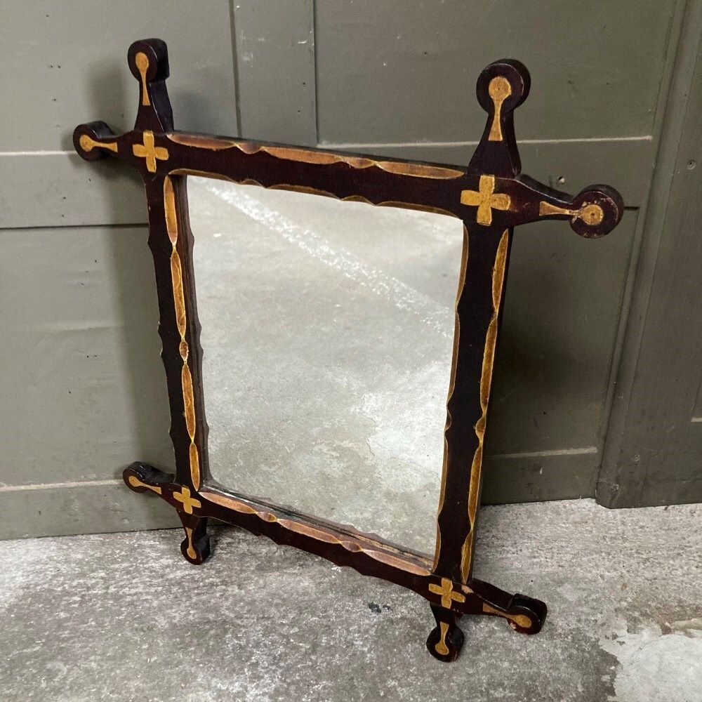 Antique Folk Art Framed Mirror photo vintage