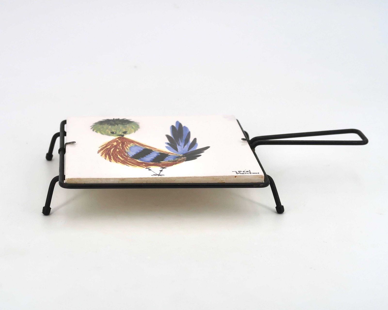 Dessous-de-plat français à carreau de céramique par Jean Pierre Caffarelli : oiseau, Menton, années 1960 / Décoration intérieure, cuisine, dans le style de Roger Capron photo 216.0