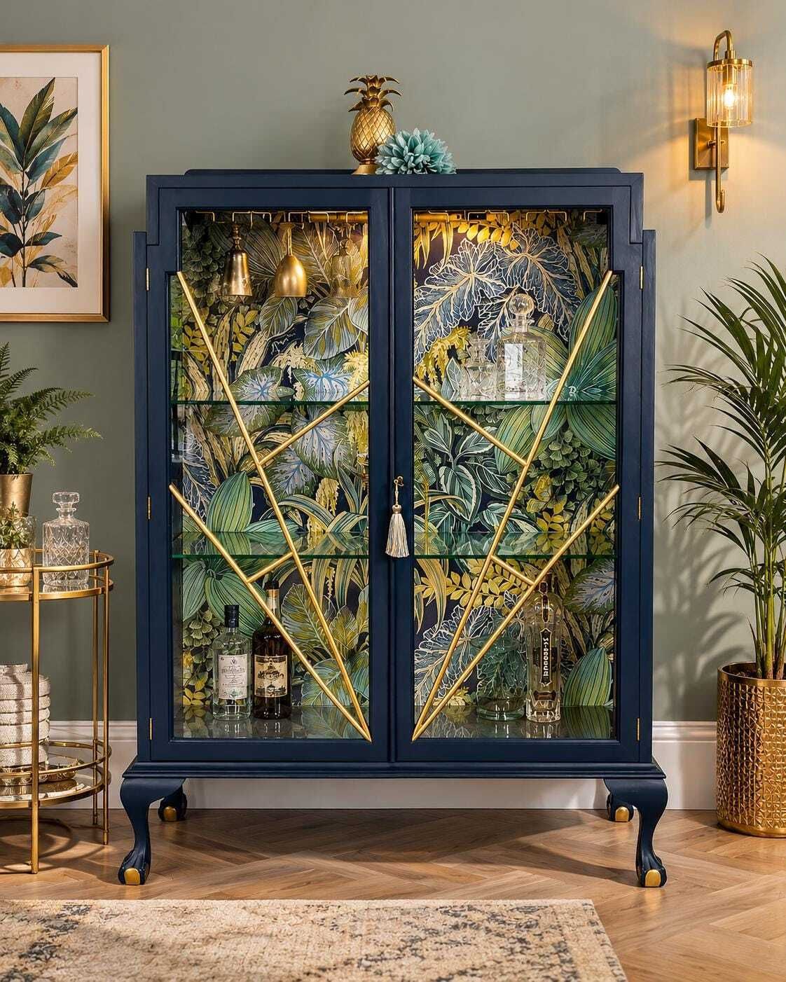 Botanical Art Deco Drinks Cabinet photo for sale