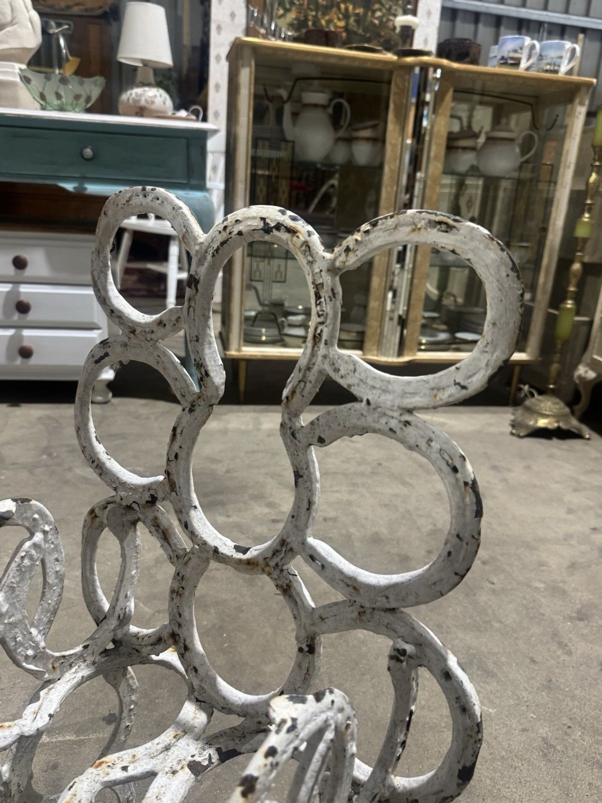 Vintage Antique Horseshoe Chair Painted Garden Ornament Blacksmith Art Decor photo for sale