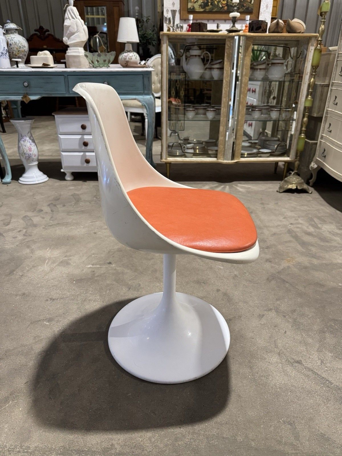 Vintage Orange Tulip Chair Mid Century Retro 1970’s White Dining Office Desk photo vinterior
