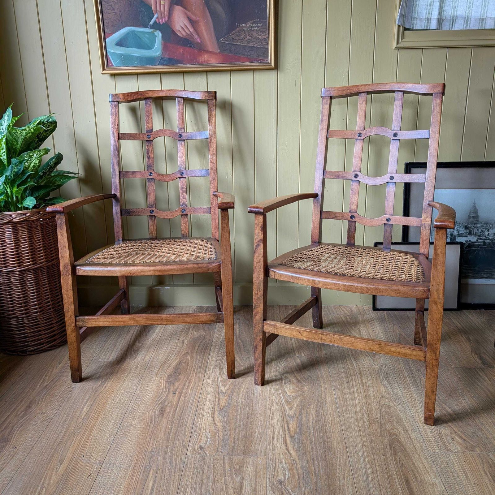 photo furniture Pair Of Arts And Crafts Oak Fireside Chairs