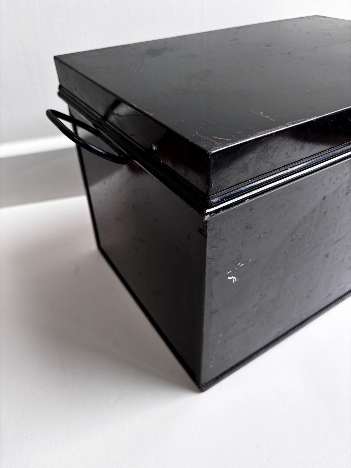 Vintage Industrial Black Metal Storage Tin Rustic Utility Box photo vintage