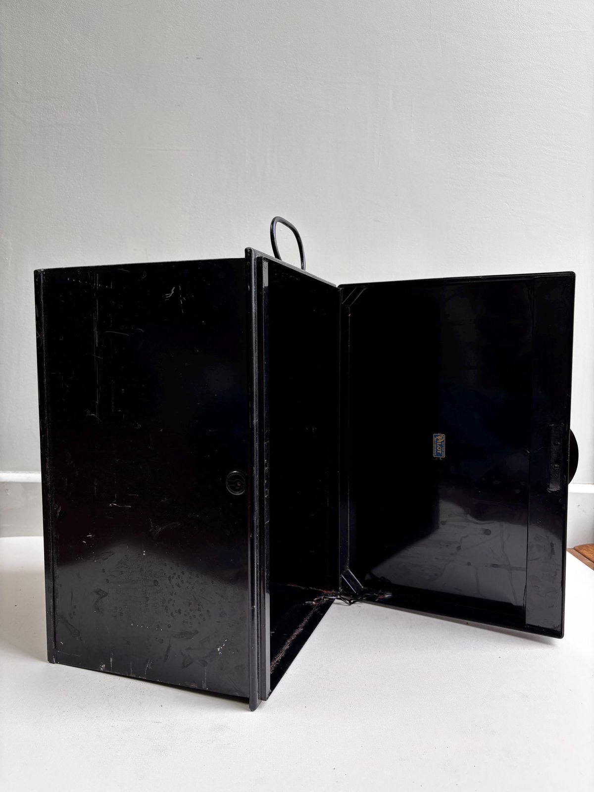 65.0 Vintage Industrial Black Metal Storage Tin Rustic Utility Box photo